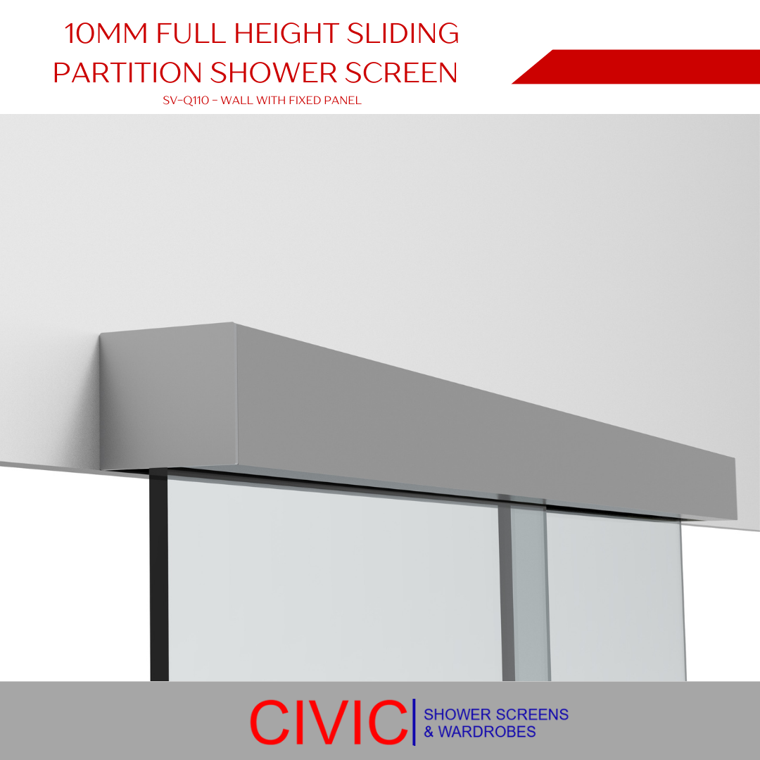 10mm FullHeight Sliding Partition ShowerScreen WallWithFixedPanel