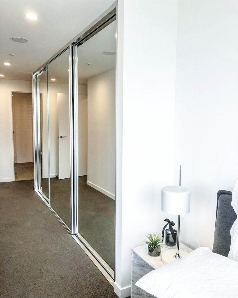 Polished Silver Framed Mirror Robe Doors with Polished Silver Tracks