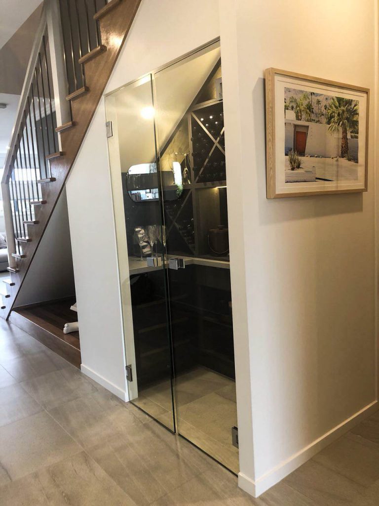 Wine Cellar - Frameless 10mm Glass Doors with Polished Silver Handles