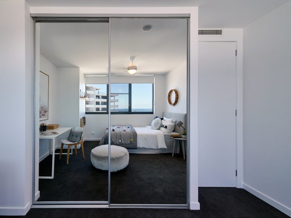 Mirror Robe Doors with Polished Silver Frame & Polished Silver Tracks
