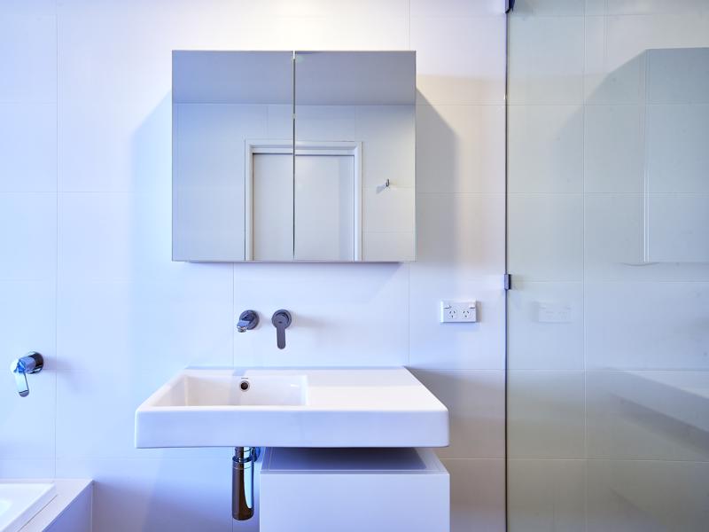 Mirror Shaving Cabinet & Frameless Shower Screen with Polished Silver Clips