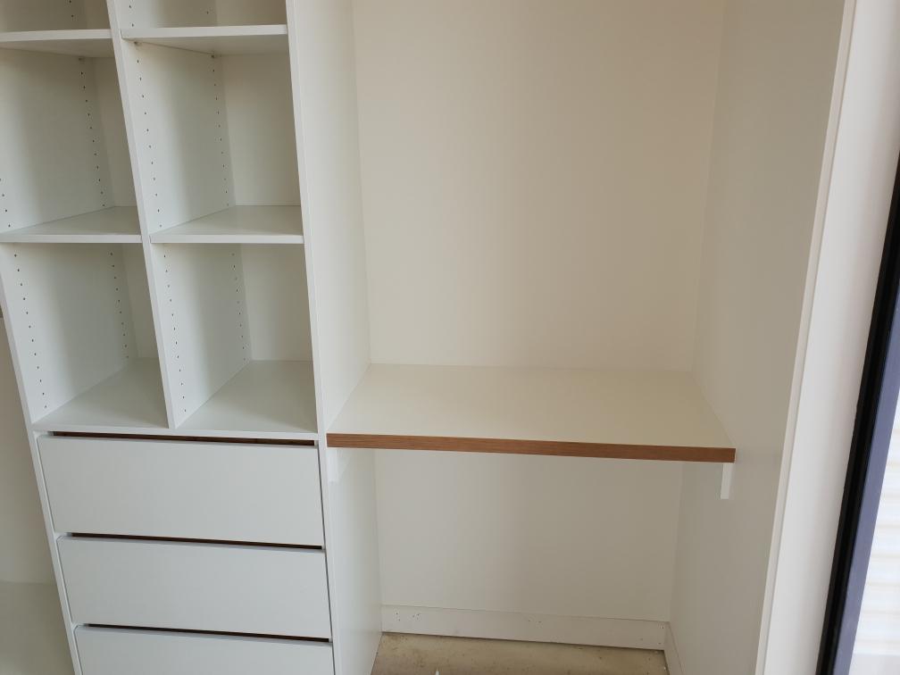 Study Nook with Standard White Board Shelving & Bank of Drawers
