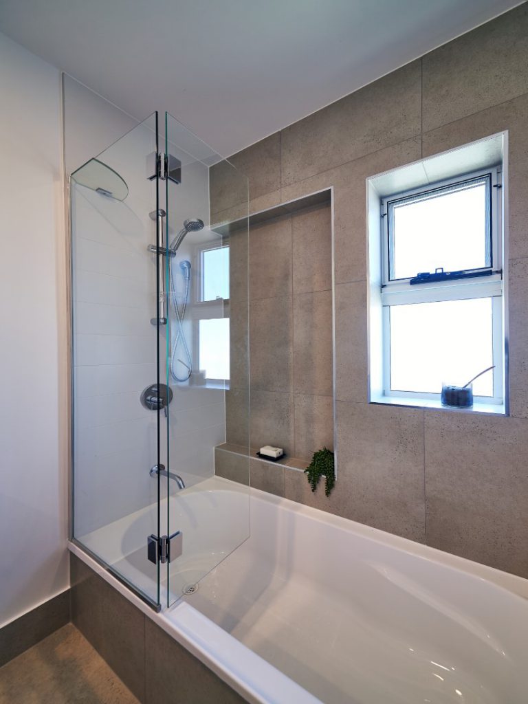 Fix & Swing Shower Screen with 180 Degree Polished Silver Hinge (Shower Screen Panel Partially Open) & Corner Glass Brace
