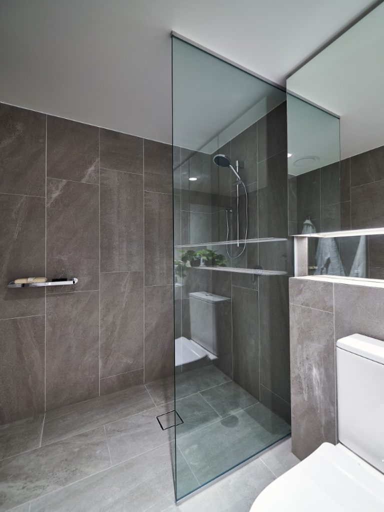 Frameless Shower Screen Panel with Polished Silver Channel Top & Bottom