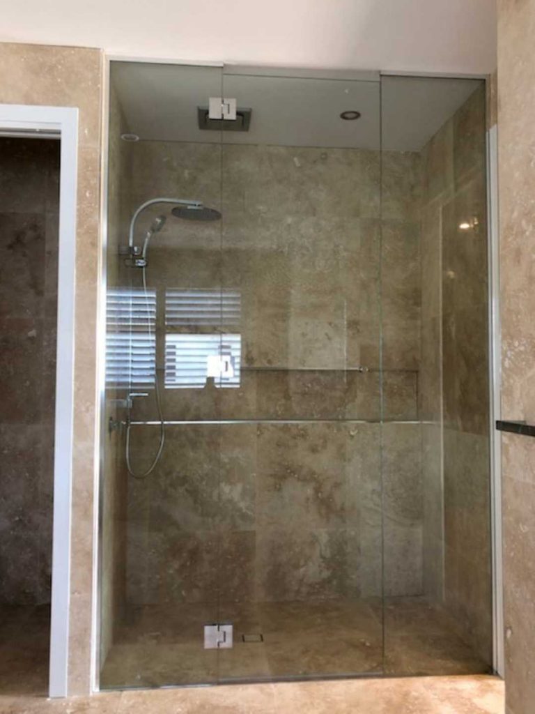 Frameless Hinged Shower Screen closedown beautiful granite bath with shower overhead