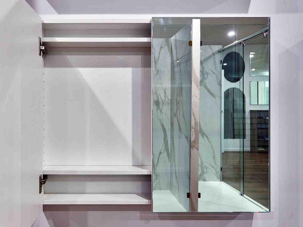 hanging square mirror white cabinet interior